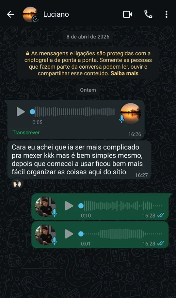 Conversa no WhatsApp de produtor que usa a Central Milk