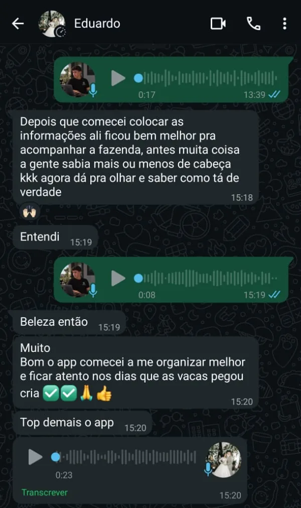 Conversa no WhatsApp de produtor que usa a Central Milk