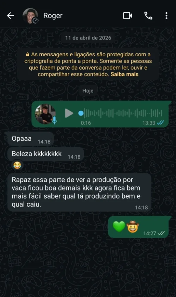 Conversa no WhatsApp de produtor que usa a Central Milk