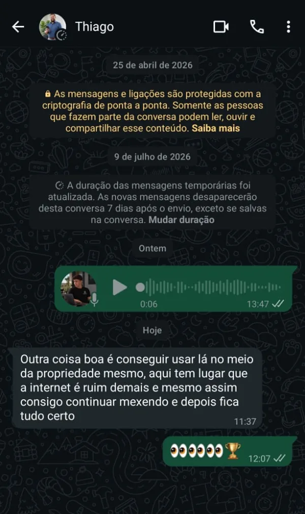 Conversa no WhatsApp de produtor que usa a Central Milk