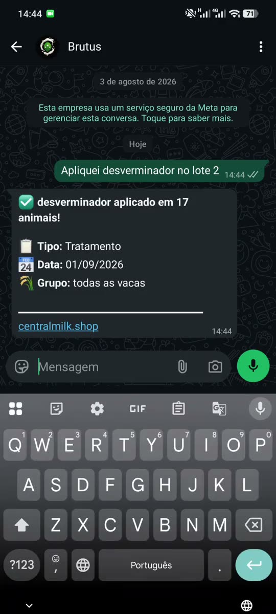 Brutus funcionando em uma conversa real no WhatsApp